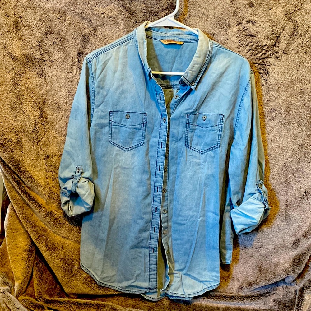 3/4 or Long Sleeve Jean Button Up Top